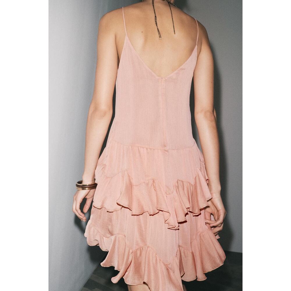 Zara Collection Short Ruffled Dress in Salmon Size XS Blogger Fave High Low - Picture 6 of 13